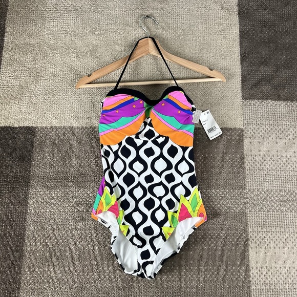 NWT‎ TRINA TURK Size 4 Balboa bateau Removable Strap One piece swimsuit Resort - Picture 1 of 7